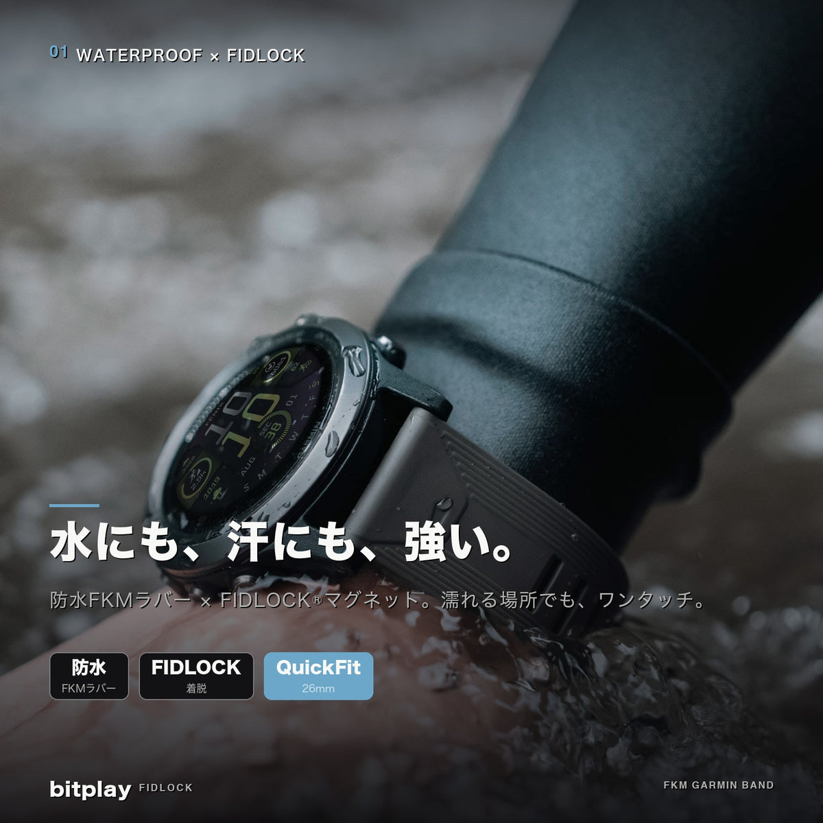 FCRB MULTI STRAP 26SS 最安値 ) bitplay・防水FKMラバー製Fidlockクイックリリースウォッチバンド for